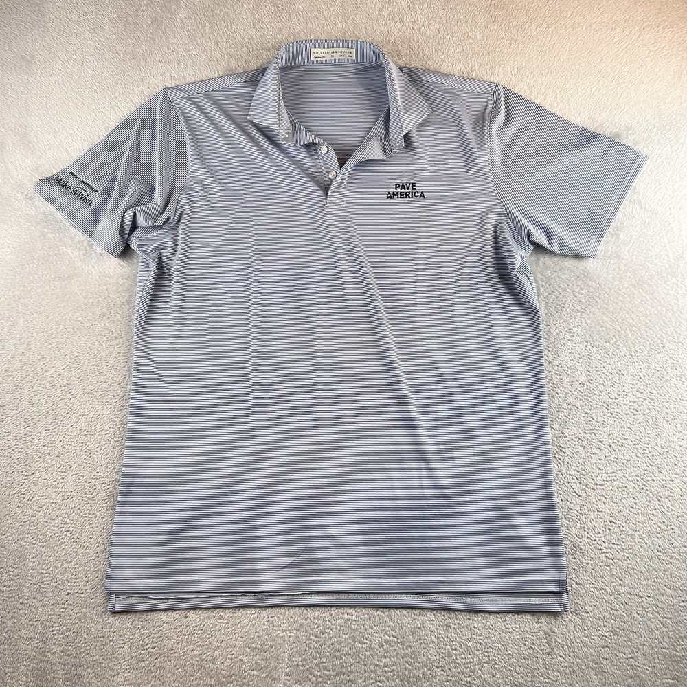 Holderness Bourne Shirt Mens XL Blue Striped Golf Polo The Perkins Stretch